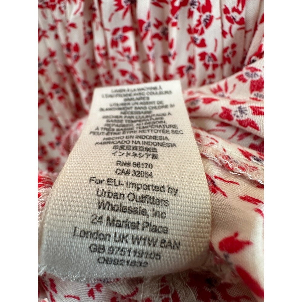 Free People One Fine Day Mini Dress Red Cream Ditsy Floral Pintuck XS Oversized - Picture 13 of 15